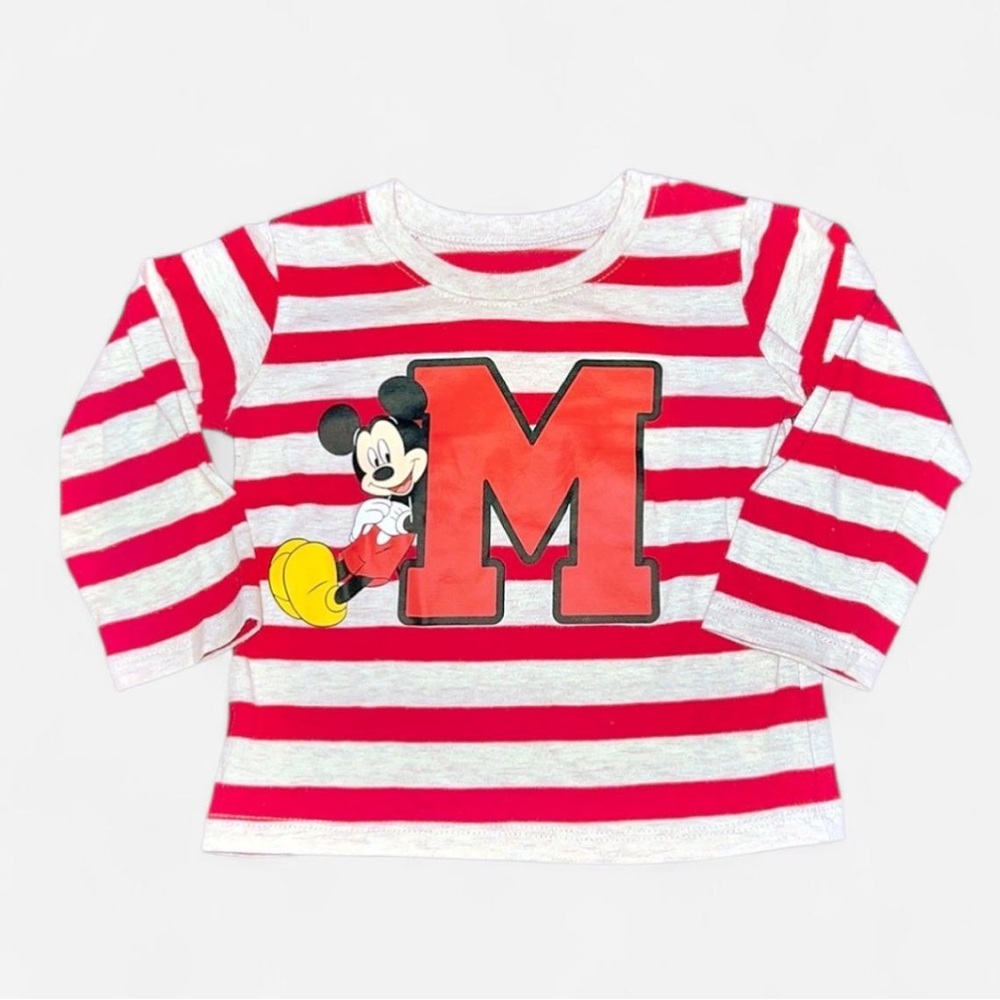Disney Mickey Mouse Red Stripe Long Sleeve Tee 18M